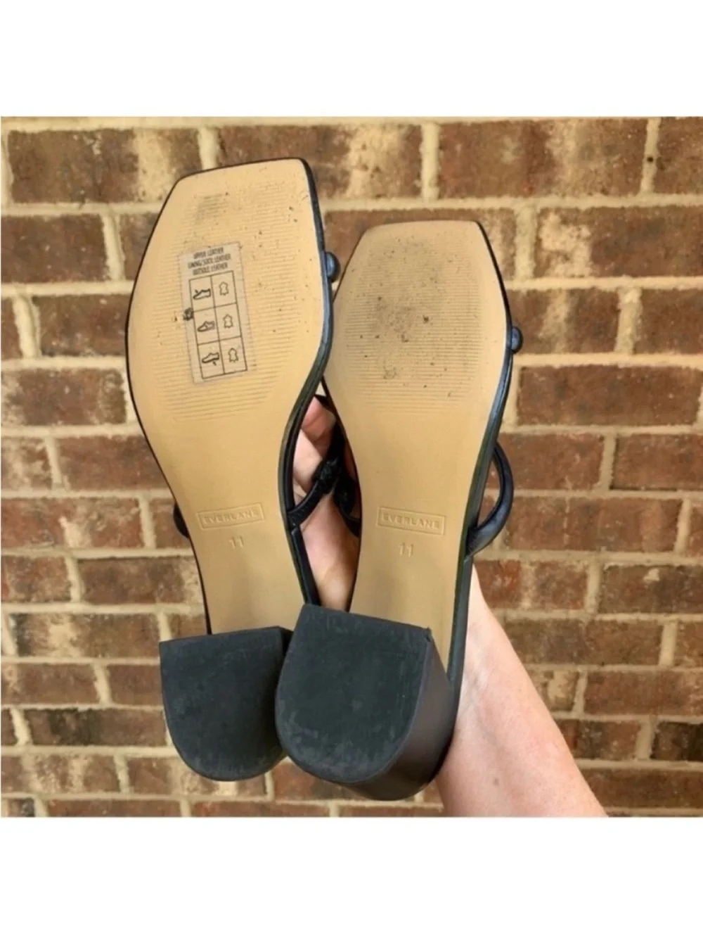 Everlane Shoes 11 Double Strap Heel Sandal Black Leather